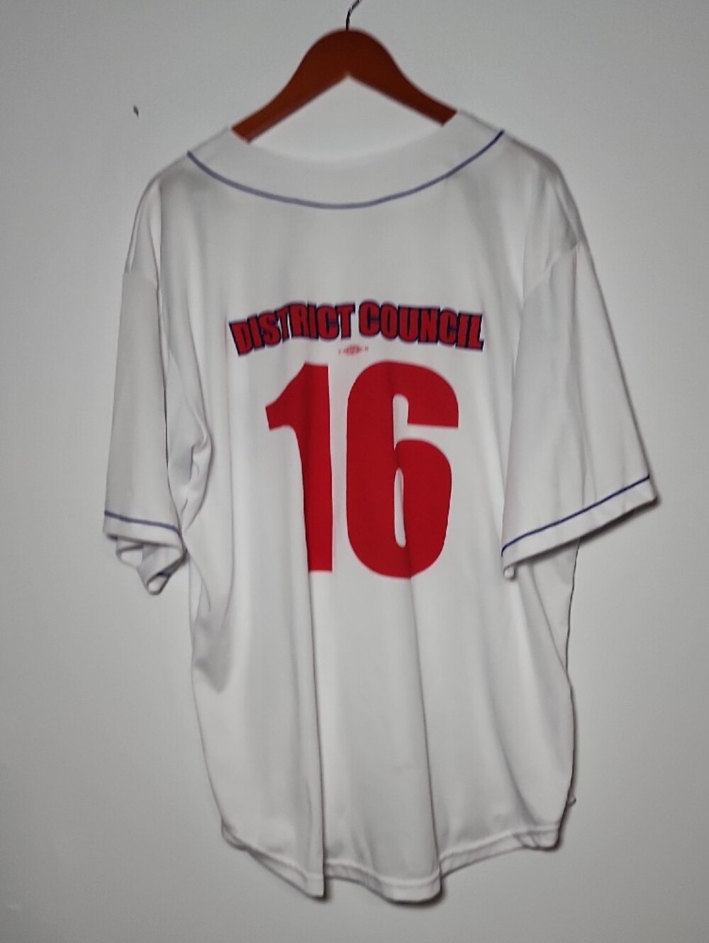 White Staff Baseball Jersey with Navy Piping - Picture 3 of 3